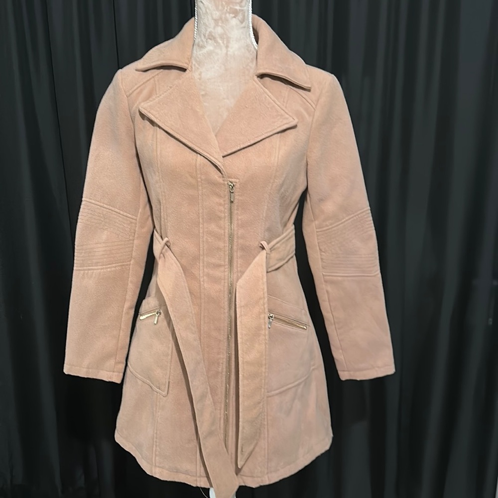 Bebe Long Double Collared Peacoat- Beige - Small